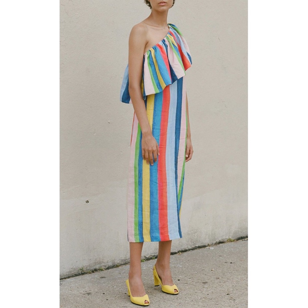 Mara Hoffman Rainbow Striped One Shoulder Dress